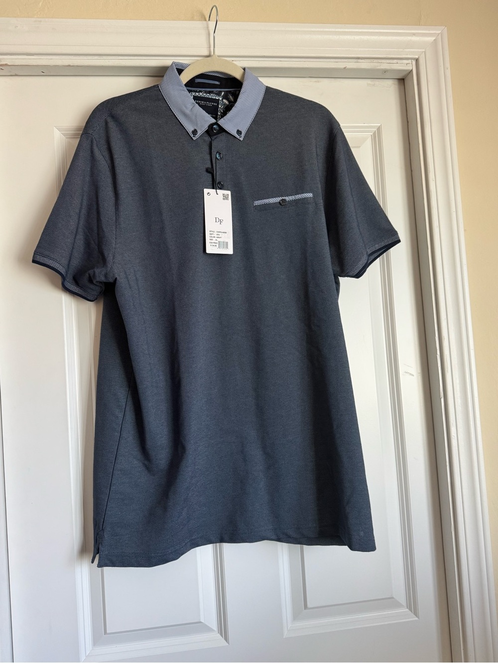 New Men’s Denim & Flower Ricky Singh XL Navy Blue White Polo Golf Shirt